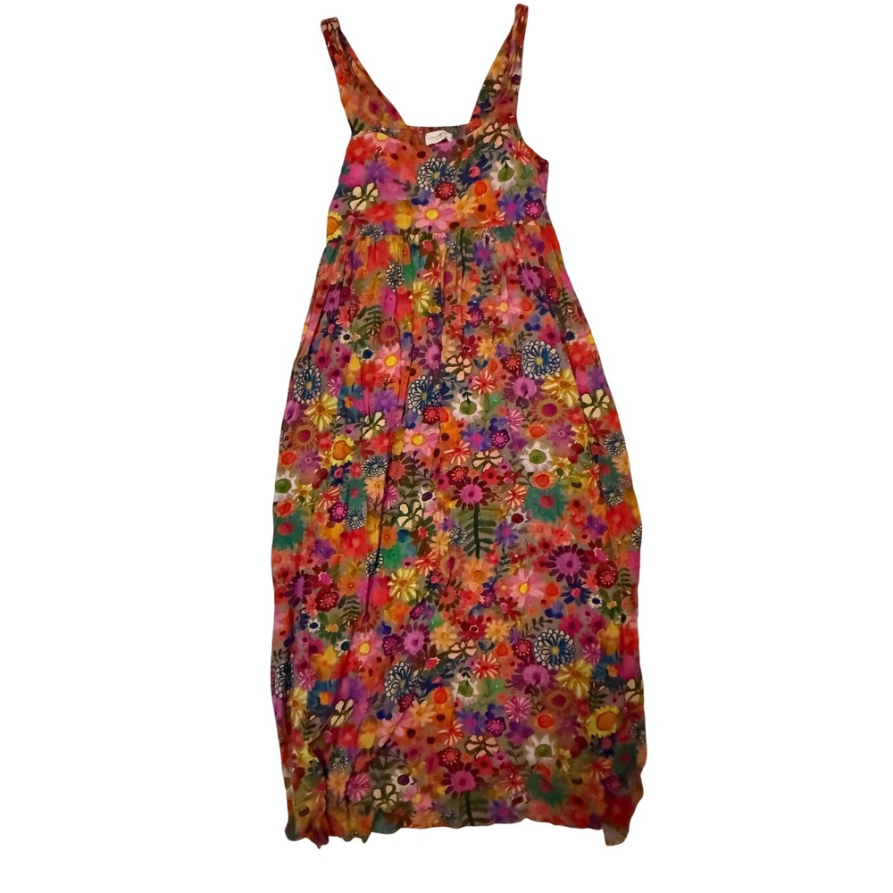 Natural Life Floral Maxi Dress Multi Color Smocked Back Boho Rayon Large